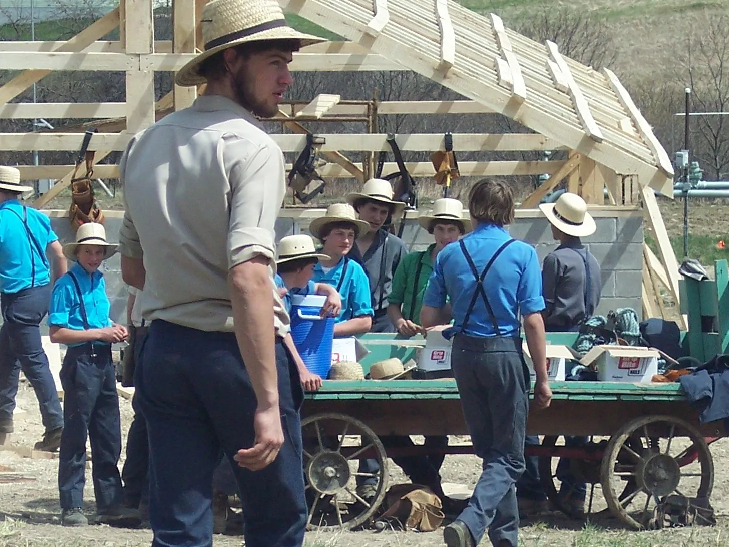 An Amish community at work